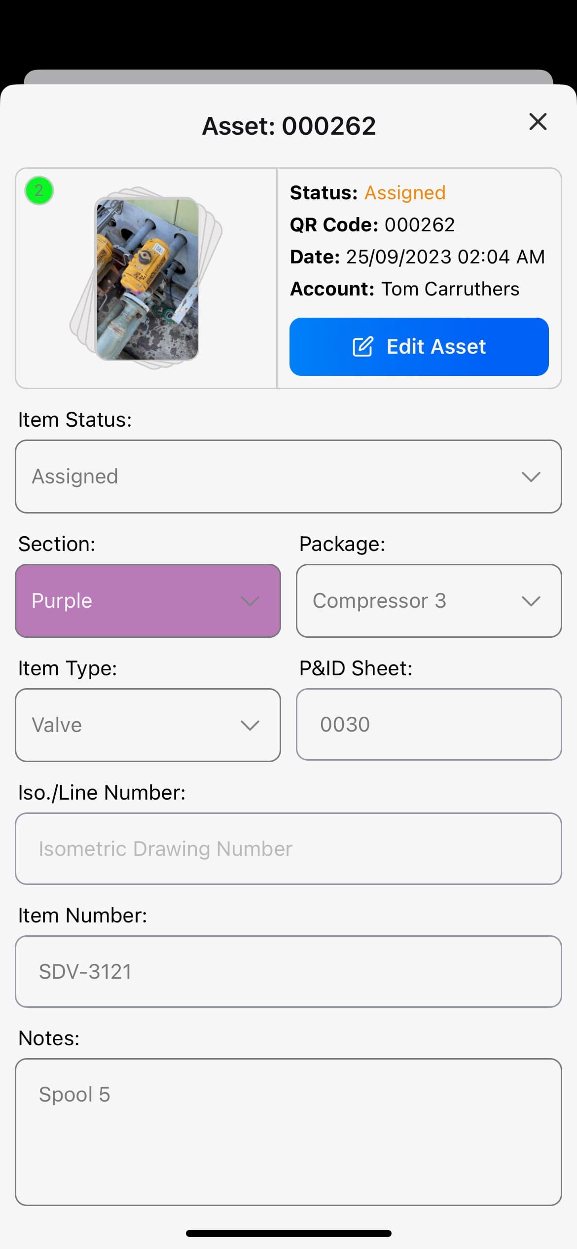 An example of an asset page