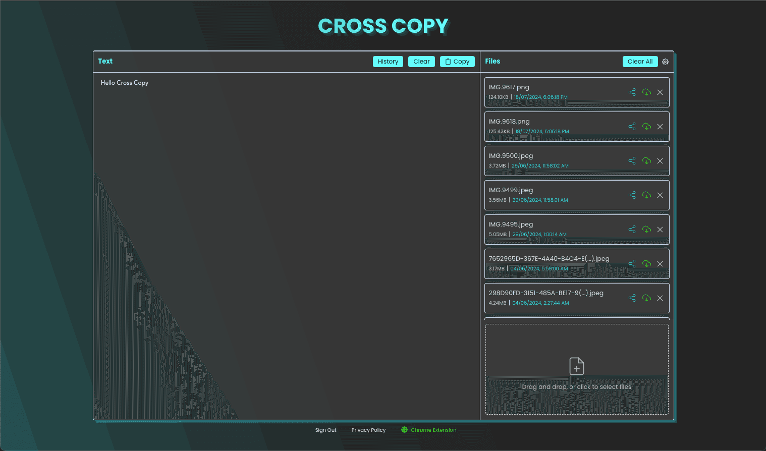 The Cross Copy homepage.
