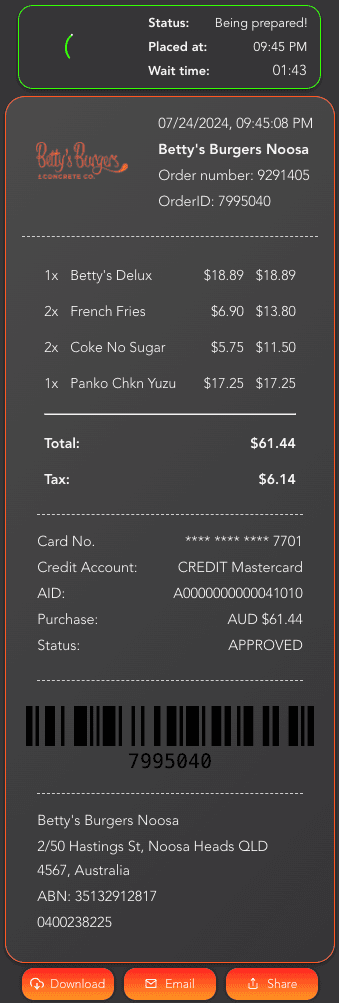 An example of a dynamic receipt.