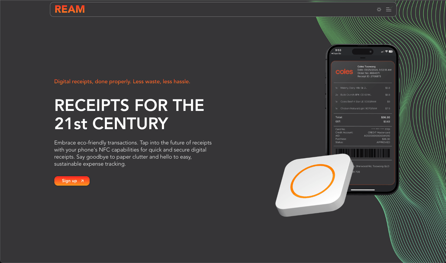 The Ream landing page.